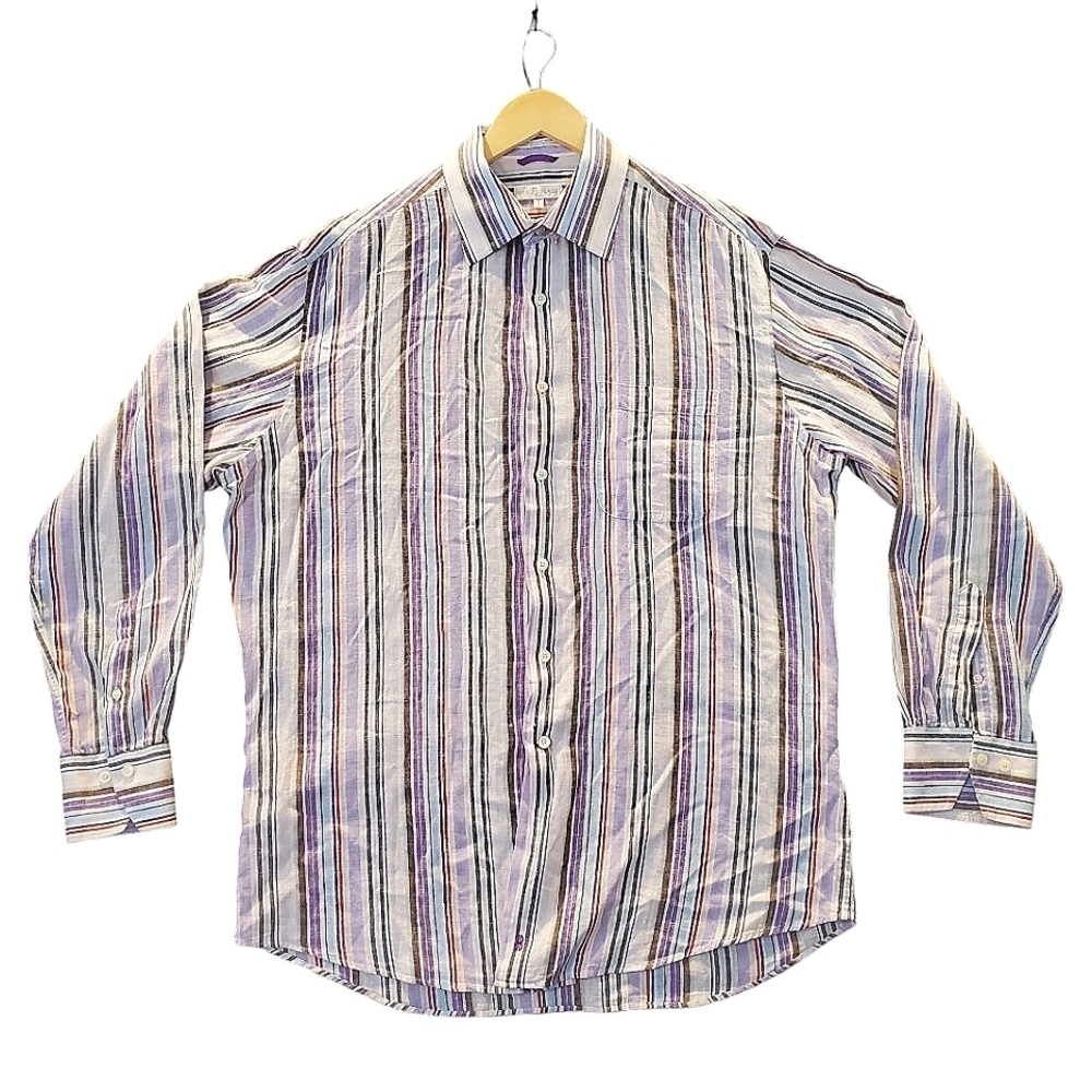Bill Blass Shirt Linen Cotton Luxury Natural Breathable Cottagecore Long Sleeve
